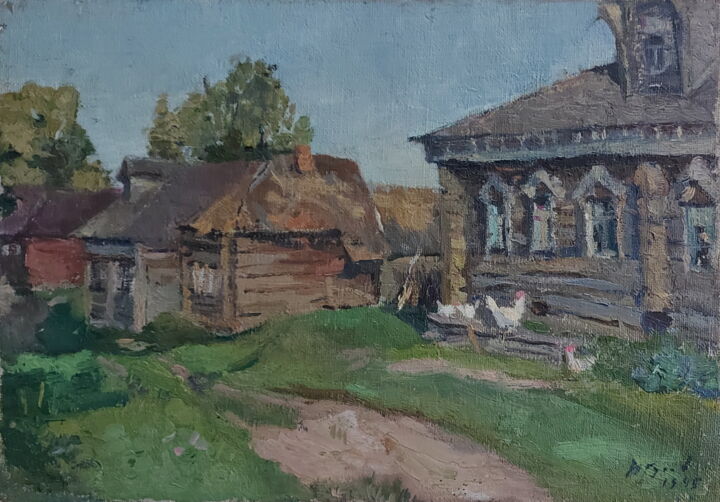 Pintura intitulada "Старая деревня" por Iurii Viktorovich Gusev, Obras de arte originais, Óleo Montado em Cartão