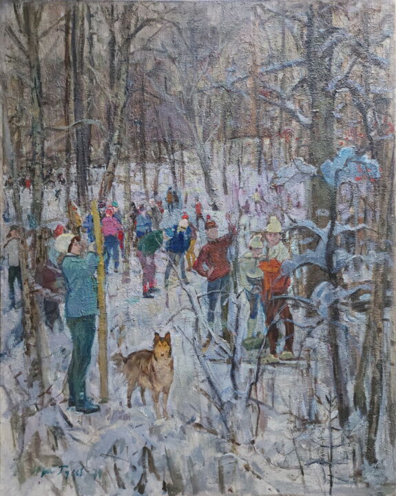 Painting titled "Воскресенье" by Юрий Викторович Гусев, Original Artwork, Oil Mounted on Wood Stretcher frame