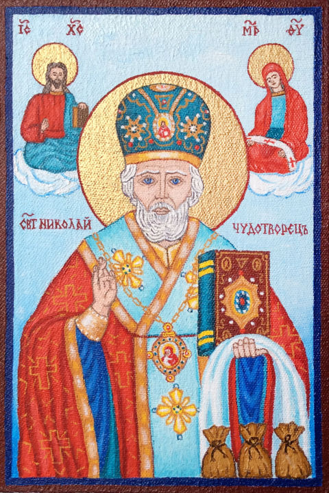 Painting titled "Икона Святого Никол…" by Alexandr Urnev, Original Artwork, Oil