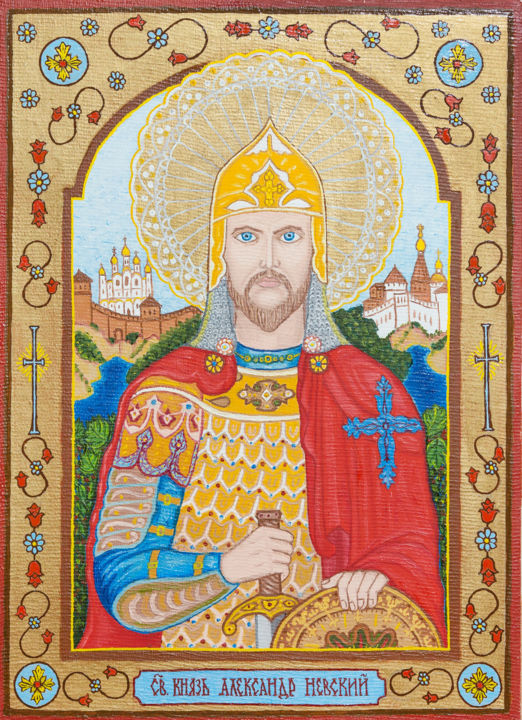 Ζωγραφική με τίτλο "икона Св. князь Але…" από Alexandr Urnev, Αυθεντικά έργα τέχνης
