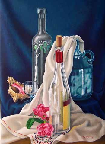 Pittura intitolato "botellas" da Julio Cesar Urquiaga Sanchez, Opera d'arte originale