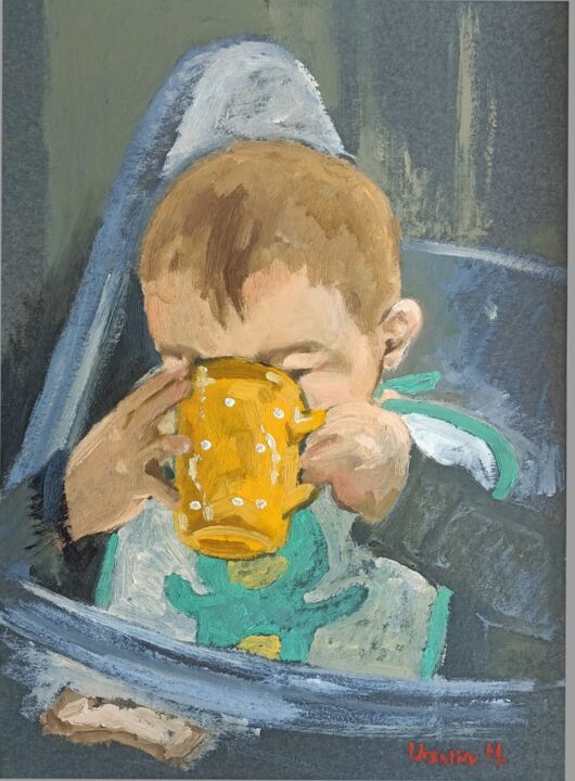 Painting titled "Breakfast" by Maria Ursatiev-Verdeș (URSATIEV.M), Original Artwork, Oil