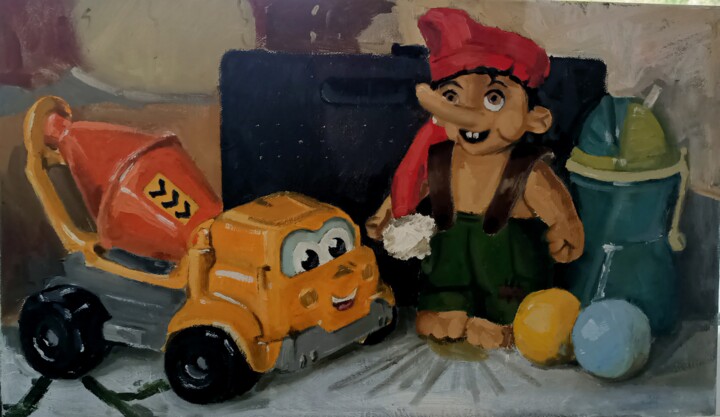 Painting titled "în colaborare cu Ma…" by Maria Ursatiev-Verdeș (URSATIEV.M), Original Artwork, Oil Mounted on Wood Panel