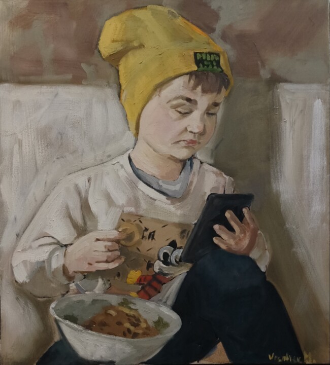 Картина под названием "15 minute de liniște" - Maria Ursatiev-Verdeș (URSATIEV.M), Подлинное произведение искусства, Масло У…