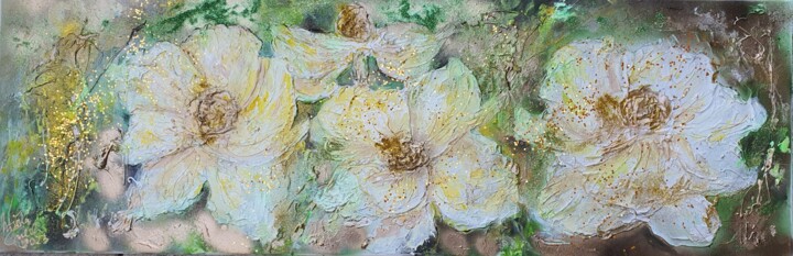 Painting titled "Flower-dream in gol…" by Ursula Gnech, Original Artwork, Acrylic