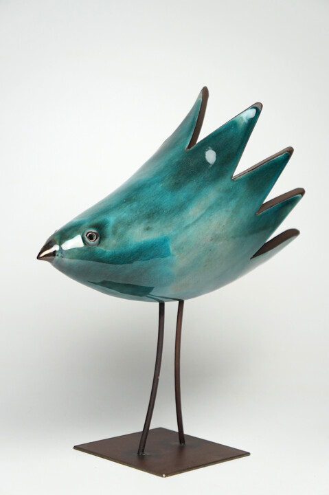 Sculptuur getiteld "Bird Turquoise" door Urszula Despet, Origineel Kunstwerk, Keramiek