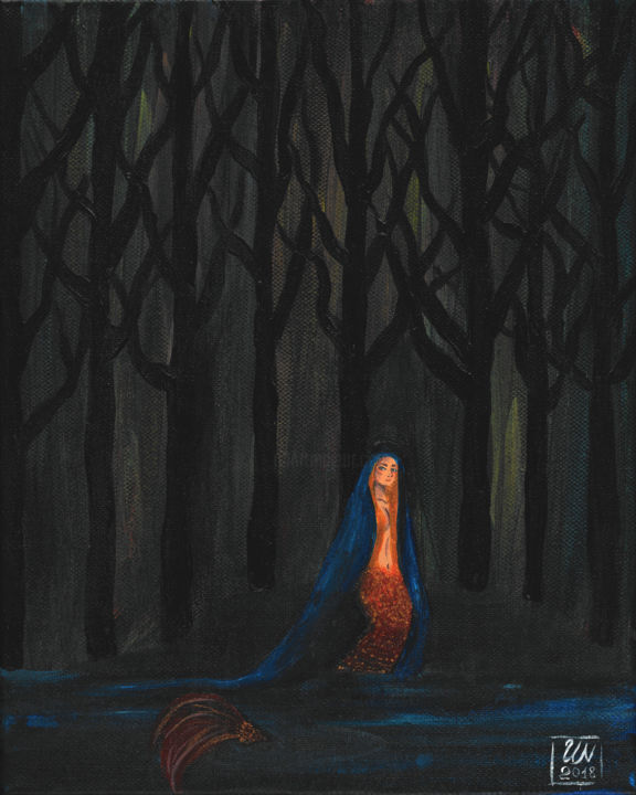Painting titled "Forest mermaid" by Regina Kuznetsova, Original Artwork, Acrylic
