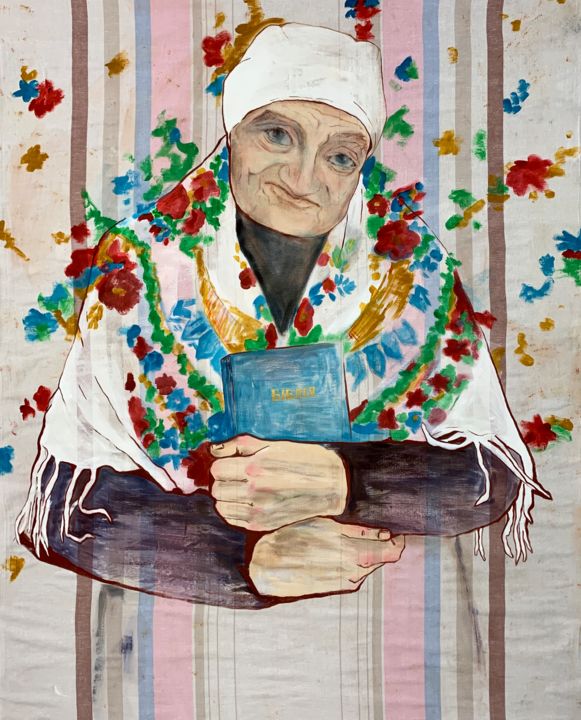 Painting titled "Granny" by Anastasiia Usenko, Original Art, Acrylic
