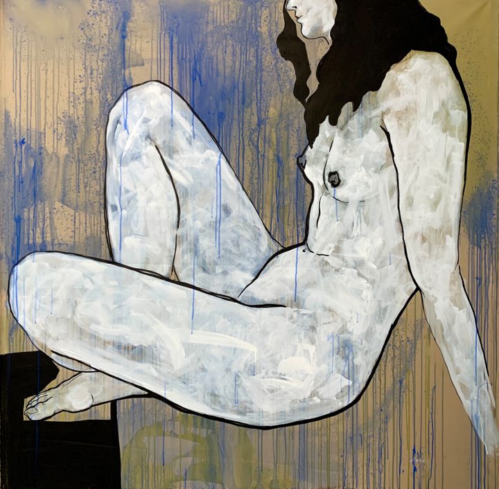 Картина под названием "AIR GIRL" - Anastasiia Usenko, Подлинное произведение искусства, Акрил