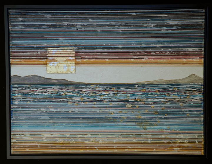 Collages titled "Waterline" by Eric Goldstein, Original Artwork, Collages Mounted on Wood Stretcher frame