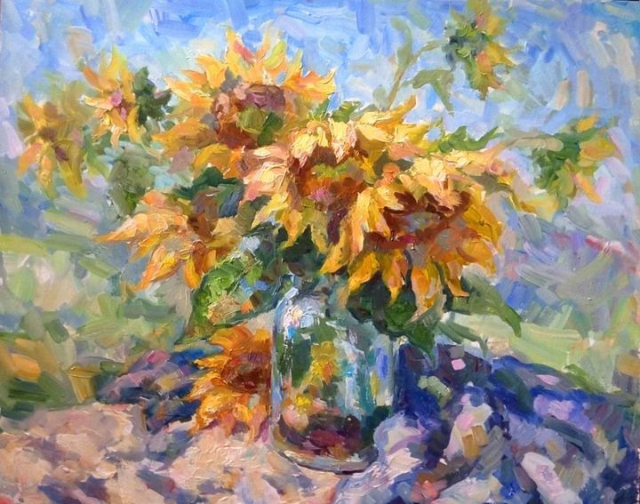 Painting titled "Sunflowers" by Ruslan Prus, Original Artwork