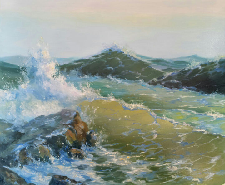 Malerei mit dem Titel "Transparent wave" von Ruslan Prus, Original-Kunstwerk, Öl