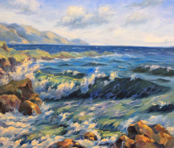 Painting titled "Near sea" by Ruslan Prus, Original Artwork, Oil