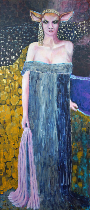 Painting titled "Klimts Elfe" by Utaellamarie Peter, Original Artwork, Acrylic Mounted on Wood Stretcher frame