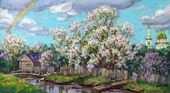Картина под названием ""Gardens in Blossom"" - Mihail Utkin, Подлинное произведение искусства,