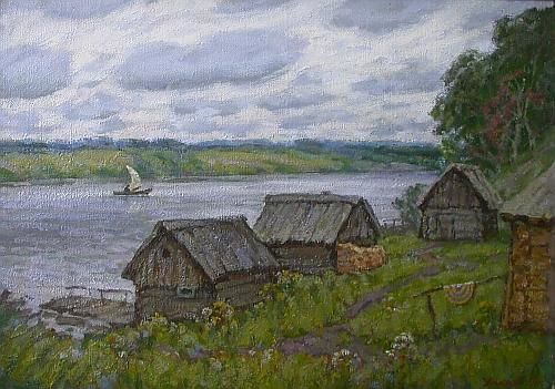 Картина под названием ""Bath Houses"" - Mihail Utkin, Подлинное произведение искусства,