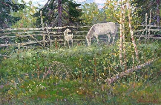 Картина под названием ""Horses"" - Mihail Utkin, Подлинное произведение искусства,