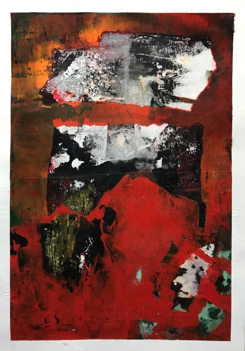 Pintura titulada "A Study in Red - II" por Utsuk, Obra de arte original, Collages