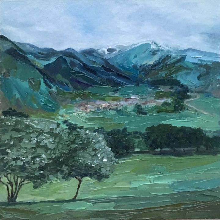 Painting titled "Mountains.Georgia/…" by Evgenia Uvarova (Smirnova), Original Artwork, Oil