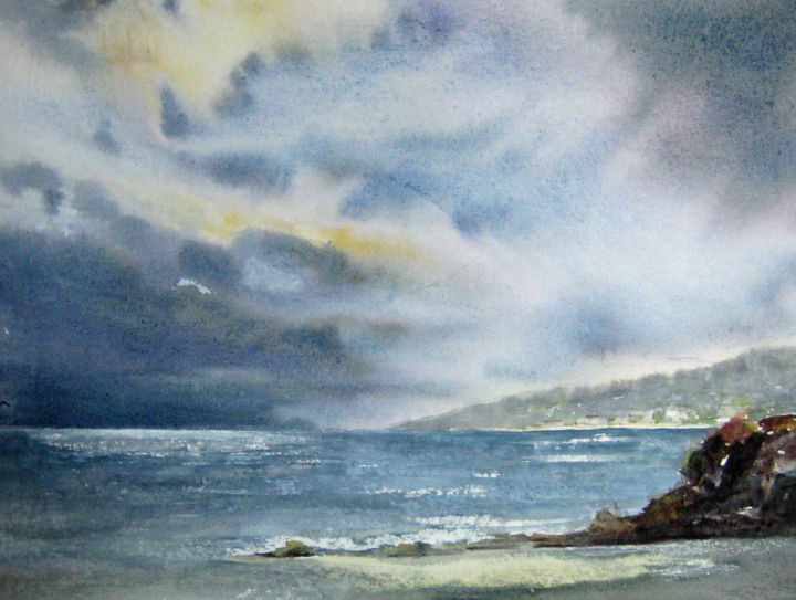 Peinture intitulée "L'orage" par Les Aquarelles D’Uve, Œuvre d'art originale, Aquarelle