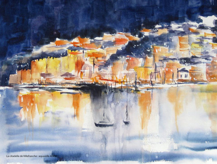 Pittura intitolato "Villefranche le port" da Les Aquarelles D’Uve, Opera d'arte originale, Acquarello