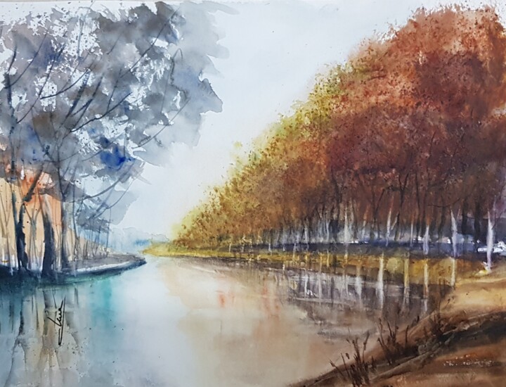 Peinture intitulée "Le Canal" par Les Aquarelles D’Uve, Œuvre d'art originale, Aquarelle