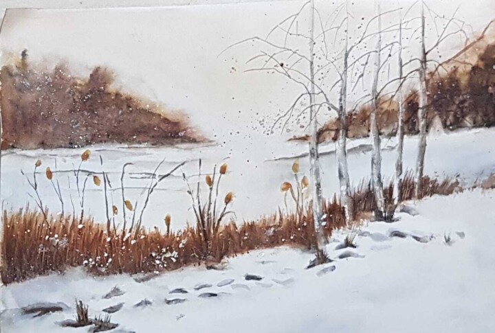 Pintura intitulada "Premières neiges" por Les Aquarelles D’Uve, Obras de arte originais, Aquarela