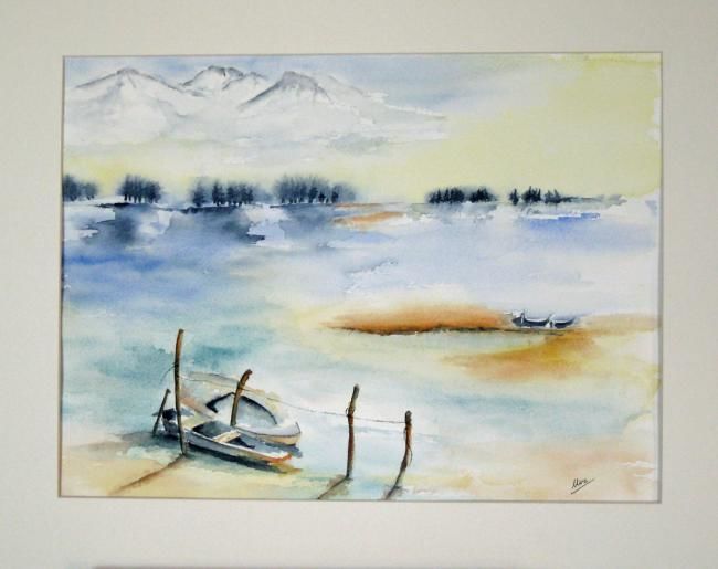 Peinture intitulée "Les barques" par Les Aquarelles D’Uve, Œuvre d'art originale