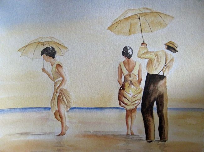 Peinture intitulée "La baignade" par Les Aquarelles D’Uve, Œuvre d'art originale