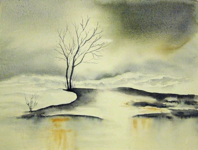 Painting titled "Solitude" by Les Aquarelles D’Uve, Original Artwork
