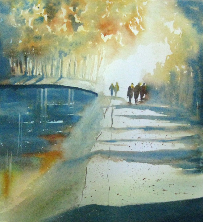 Painting titled "Promenade sur le ca…" by Les Aquarelles D’Uve, Original Artwork, Watercolor