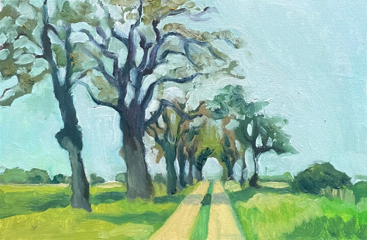 Painting titled "Country Road" by Uy Nguyen, Original Artwork, Oil