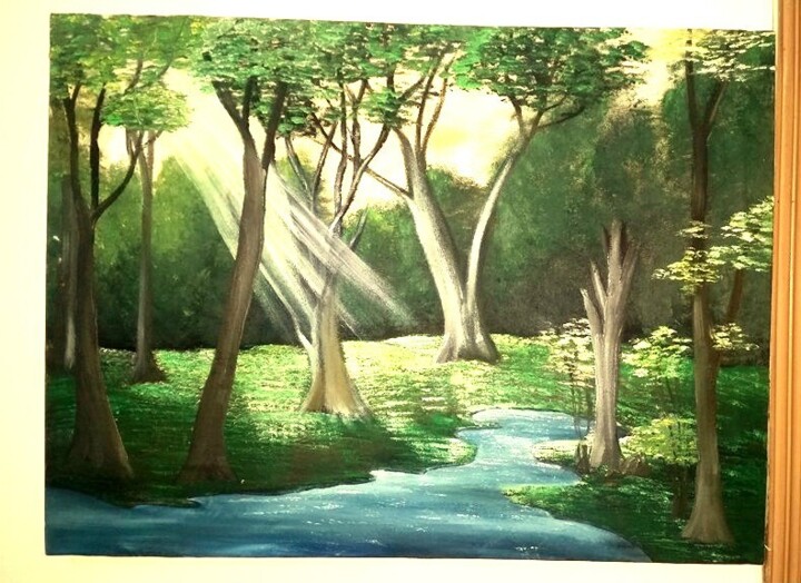 Painting titled "Sunary Landscape" by Uzma Nasir, Original Artwork, Acrylic