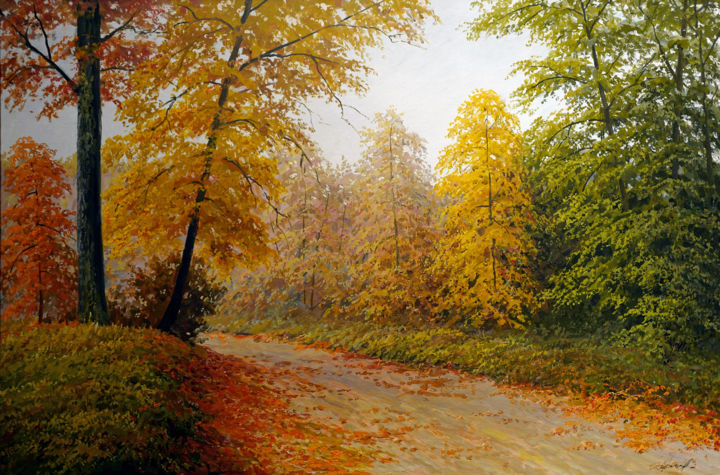 Peinture intitulée "Autumn Forest" par V Borodin, Œuvre d'art originale, Huile