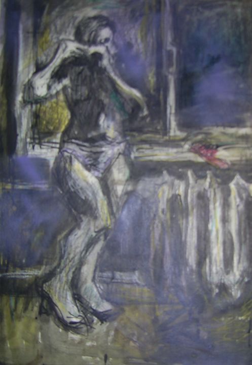 Рисунок под названием "девушка у окна" - Владимир Фильев, Подлинное произведение искусства, Чернила
