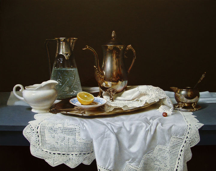 Painting titled ""Натюрморт с хруста…" by Vitalii Grigorev, Original Artwork, Oil