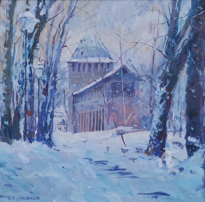 Картина под названием "Зима в городе" - Владимир Курьяков (Vladimir Kuryakov), Подлинное произведение искусства, Масло