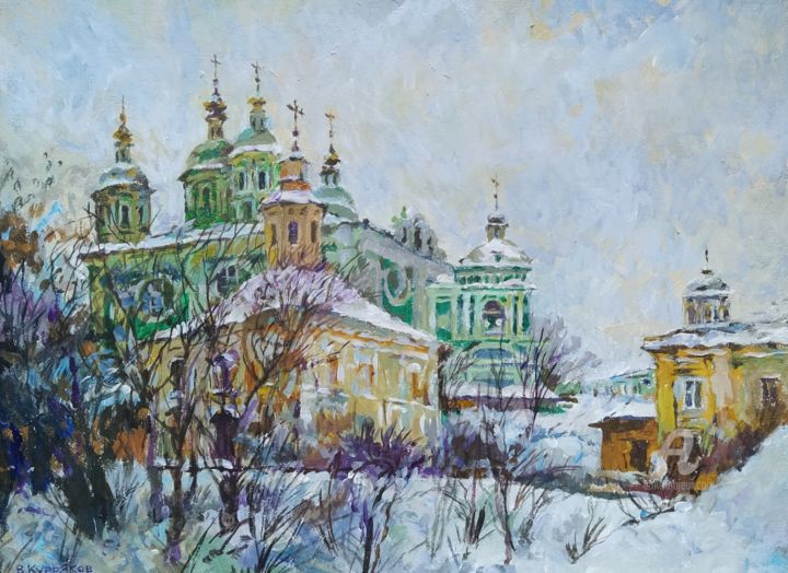 Malerei mit dem Titel "Соборный холм." von Vladimir Kuriakov (Vladimir Kuryakov), Original-Kunstwerk, Öl Auf Karton montiert