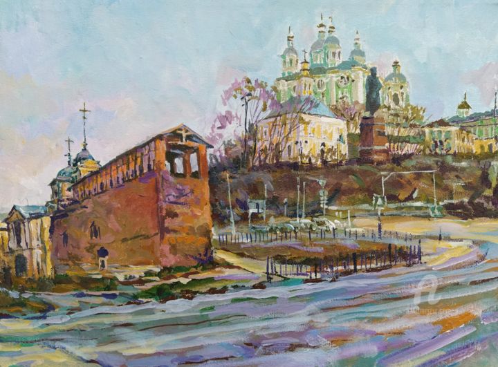 绘画 标题为“Соборный холм” 由Владимир Курьяков (Vladimir Kuryakov), 原创艺术品, 油 安装在木质担架架上