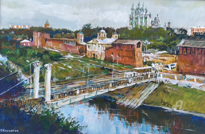 Peinture intitulée "Панорама Смоленска." par Vladimir Kuriakov (Vladimir Kuryakov), Œuvre d'art originale, Huile Monté sur C…