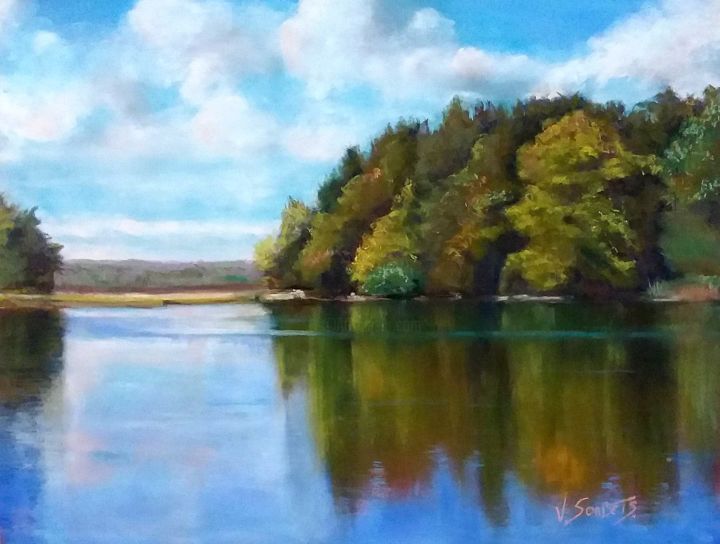 Peinture intitulée ""reflet"" par Valerie Sorbets, Œuvre d'art originale, Pastel