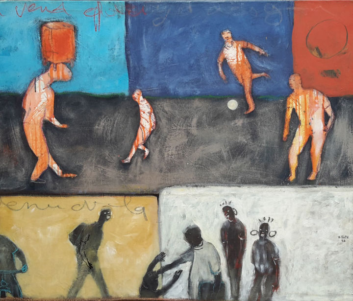 Pittura intitolato "Vendeurs ambulants.…" da V-Taps, Opera d'arte originale, Acrilico Montato su Barella di tela