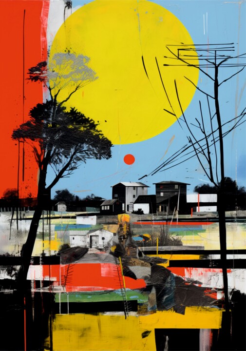 Collages intitulée "Sunset" par V+V Kniazievi, Œuvre d'art originale, Collages