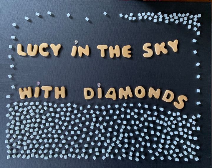 Collages titulada "Lucy in the sky (gl…" por Wilcox, Obra de arte original, Acrílico Montado en Bastidor de camilla de madera