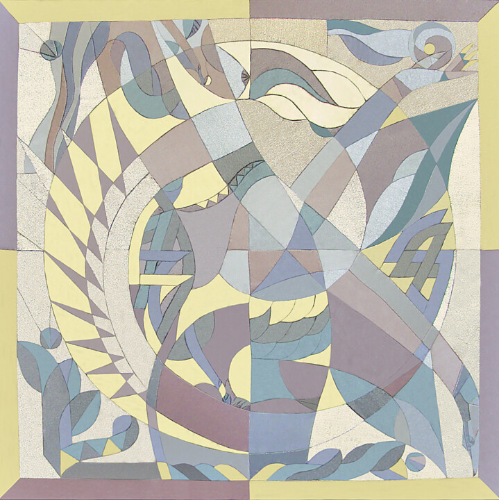 Текстильное искусство под названием "Золотой квадрат" - Вячеслав Пименов, Подлинное произведение искусства, Масло