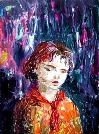 Картина под названием "Girl with a red nec…" - Vachagan Gratian, Подлинное произведение искусства, Масло