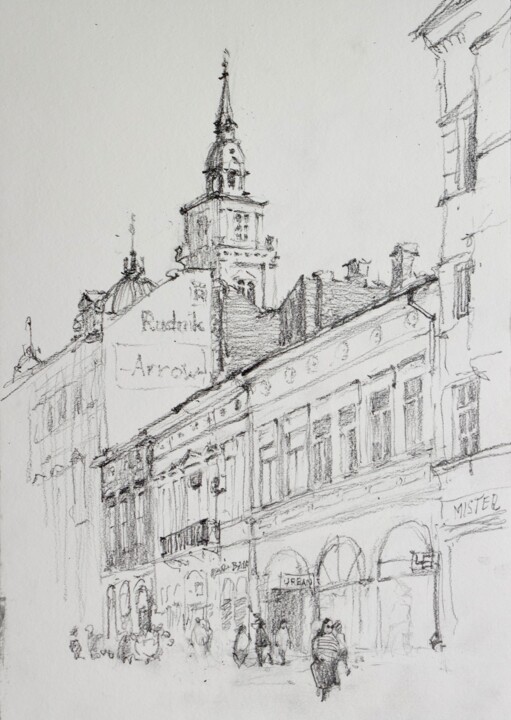 Drawing titled "Pozorišni trg, Novi…" by Vadim Chazov, Original Artwork, Pencil
