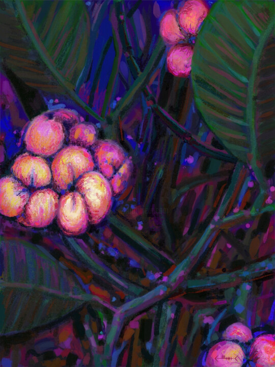 Digital Arts titled "Plumeria. Night blo…" by Vadim Kalinin, Original Artwork, Digital Painting