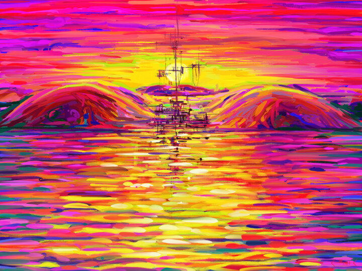 Arte digitale intitolato "Red Harbor" da Vadim Kalinin, Opera d'arte originale, Pittura digitale