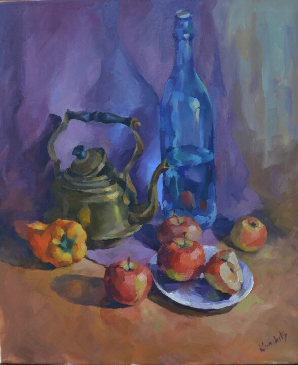 Картина под названием "натюрморт с яблоками" - Вадим Кончиц, Подлинное произведение искусства, Масло
